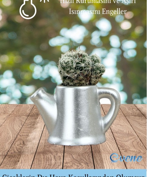 Mini Çiçek Saksı Küçük Sukulent Gümüş Kaktüs Saksısı 3lü Set Mini Çaydanlık Model